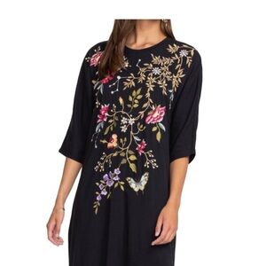 Johnny Was Black Floral Embroidered Dress